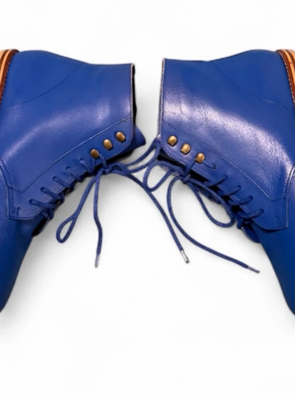 Rare Vintage Allegre' Royal Blue Genuine Leather Lace-Up Ankle Boots, Size 8 Y2K